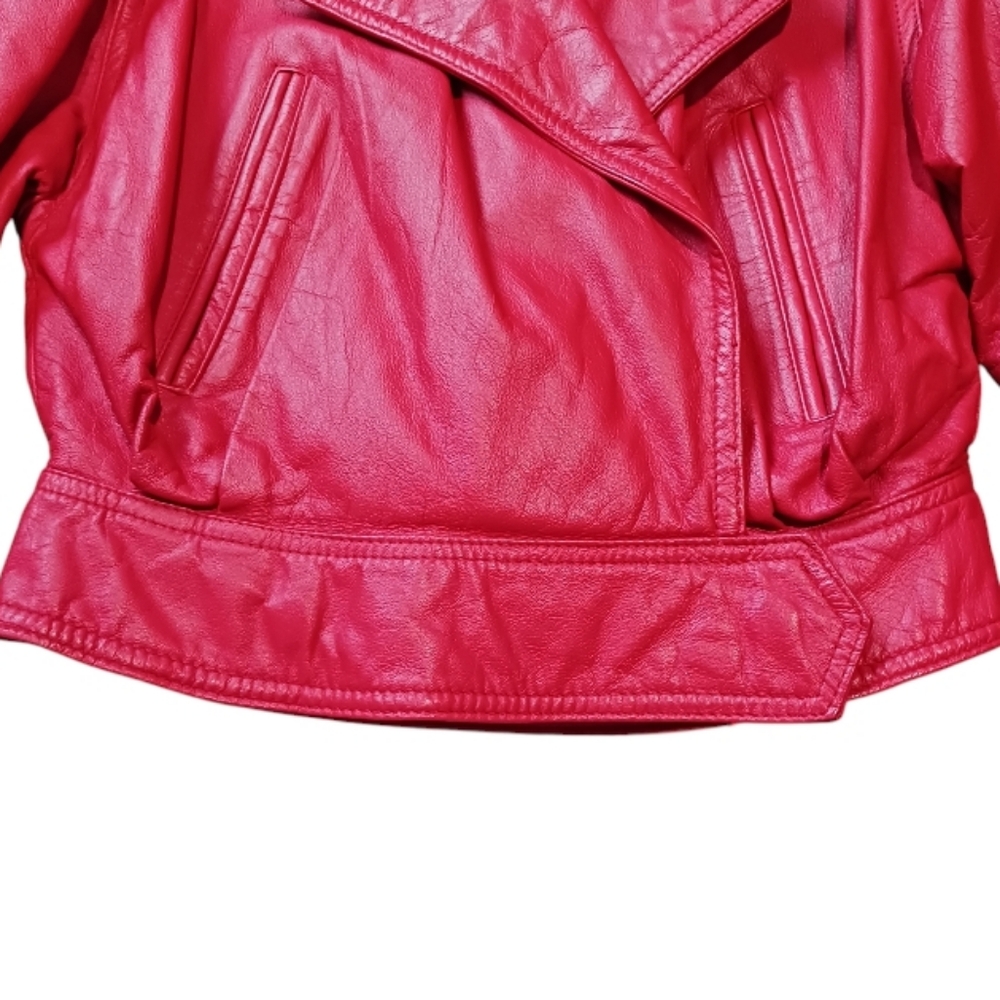 80s Wilsons Leather Red Moto Jacket Retro VTG Thriller - Picture 7 of 17